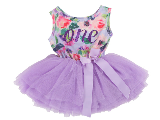 Lavender Floral Sleeveless Tutu Dress - (2nd Birthday Dress - 2nd Birthday Outfit)