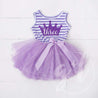 3rd Birthday Dress Purple Crown "THREE" on Purple Striped Sleeveless - Grace and Lucille