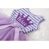 3rd Birthday Dress Purple Crown "THREE" on Purple Striped Sleeveless - Grace and Lucille