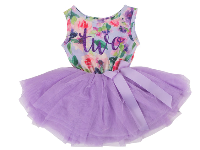 Lavender Floral Sleeveless Tutu Dress - (3rd Birthday Dress - 3rd Birthday Outfit)