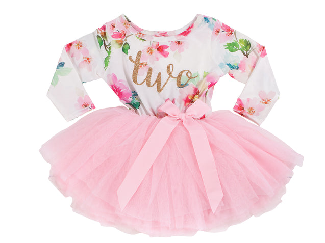 Pink Floral Gold Script Birthday Dress (3rd Birthday Dress - 3rd Birthday Outfit)