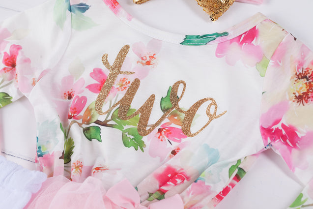 Pink Floral Gold Script Birthday Dress (1st Birthday Dress - 1st Birthday Outfit)