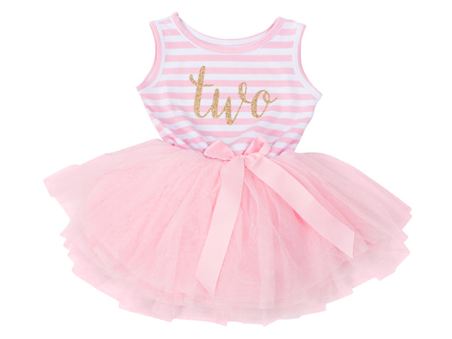 Pink Striped Gold Script Birthday Dress - (First Birthday Dress - First Birthday Outfit)