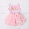 Big Sis Dress Gold Script Pink Striped Sleeveless - Grace and Lucille