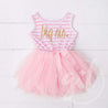 Big Sis Dress Gold Script Pink Striped LONG Sleeves - Grace and Lucille