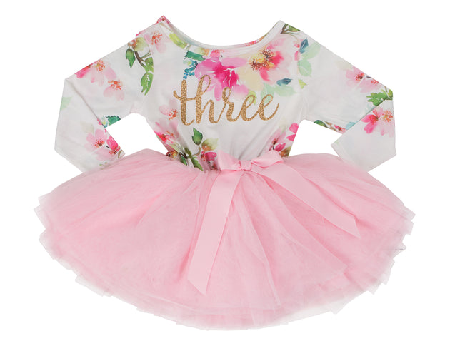 Pink Floral Gold Script Birthday Dress (2nd Birthday Dress - 2nd Birthday Outfit)