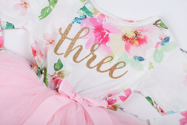 Pink Floral Gold Script Birthday Dress (1st Birthday Dress - 1st Birthday Outfit)