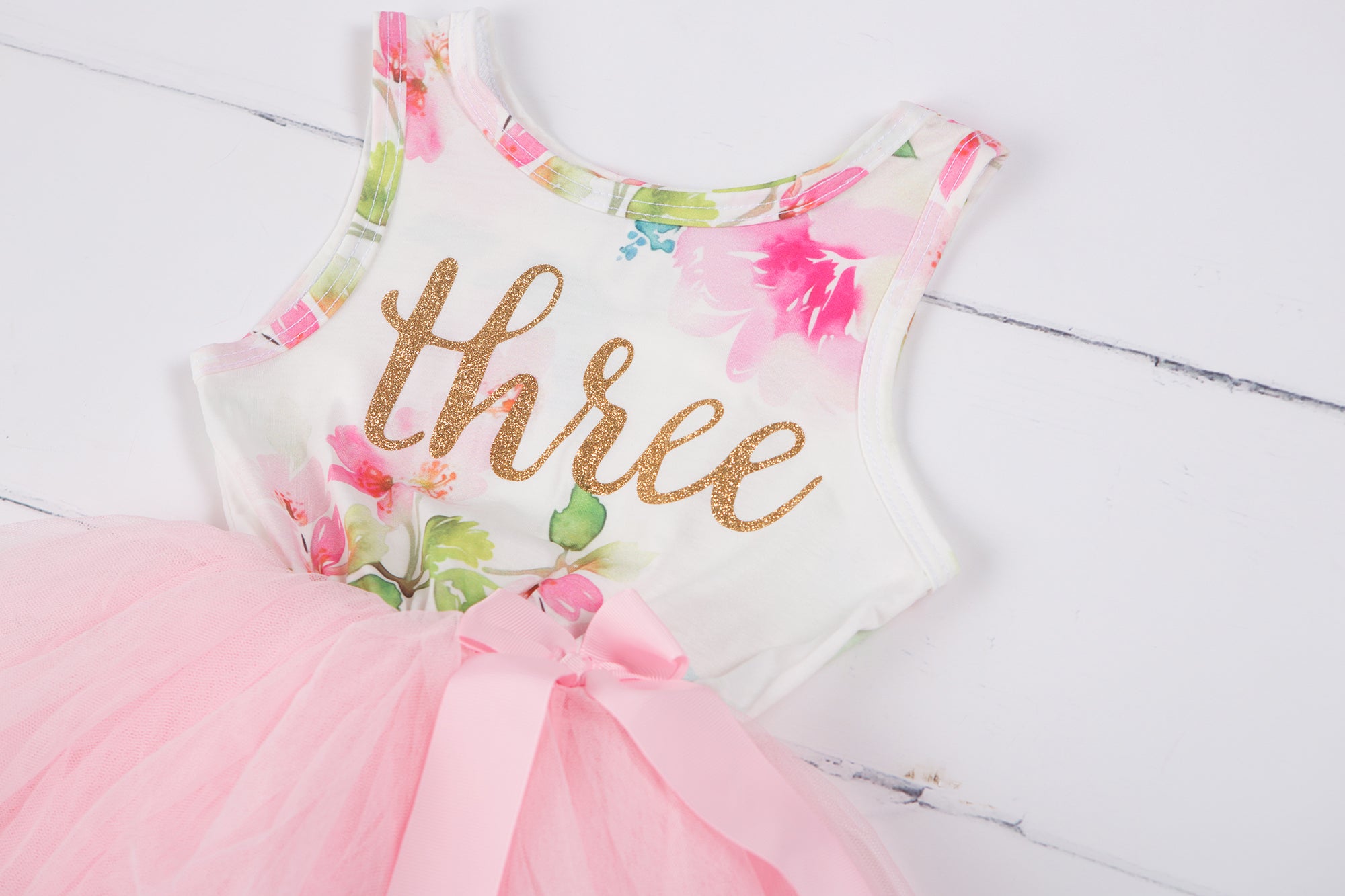 Grace and Lucille Pink Floral Gold Script Birthday Dress 3rd Birthday Dress 3rd Birthday Outfit Four 3 Toddler Sleeveless
