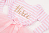 Pink Striped Gold Script Birthday Dress - (First Birthday Dress - First Birthday Outfit)