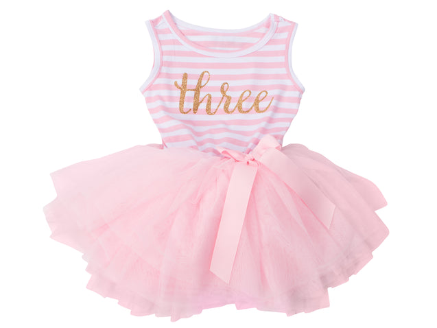 Pink Striped Gold Script Birthday Dress - (First Birthday Dress - First Birthday Outfit)
