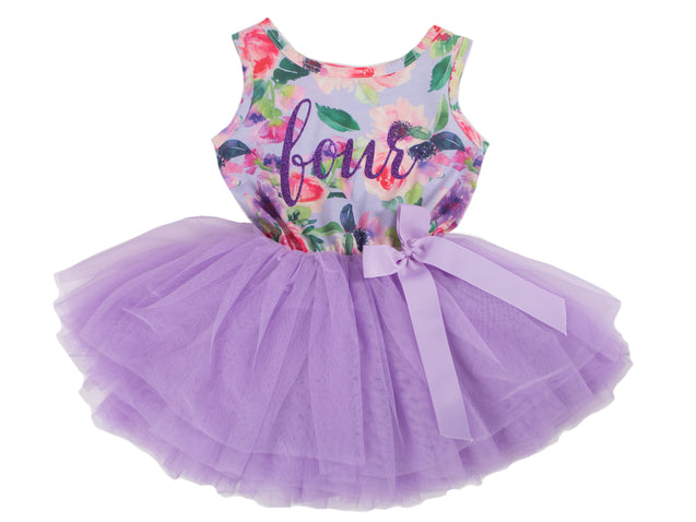 Lavender Floral Sleeveless Tutu Dress - (2nd Birthday Dress - 2nd Birthday Outfit)