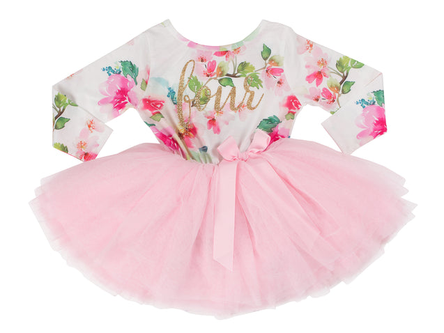 Pink Floral Gold Script Birthday Dress (1st Birthday Dress - 1st Birthday Outfit)