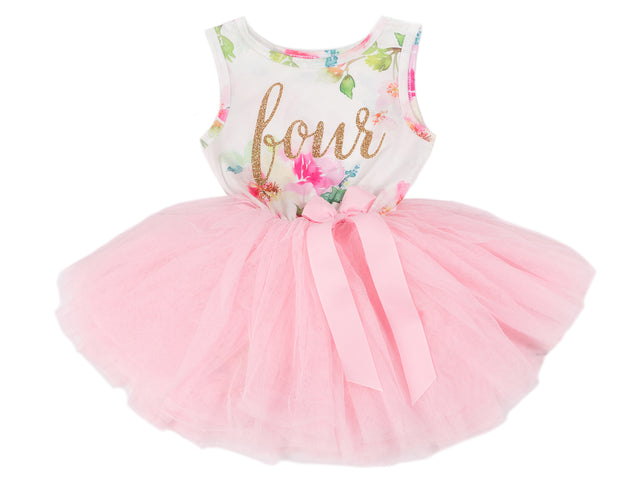 Pink Floral Gold Script Birthday Dress (1st Birthday Dress - 1st Birthday Outfit)