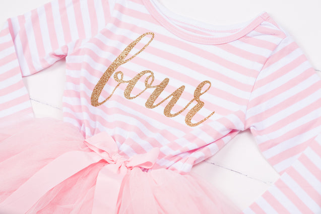 Pink Striped Gold Script Birthday Dress - (Second Birthday Dress - Second Birthday Outfit)