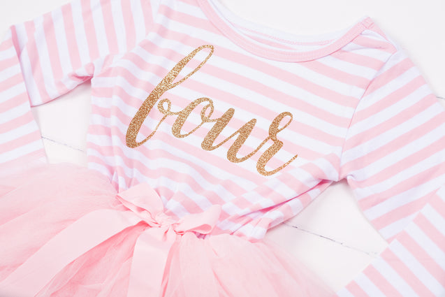 Pink Striped Gold Script Birthday Dress - (First Birthday Dress - First Birthday Outfit)