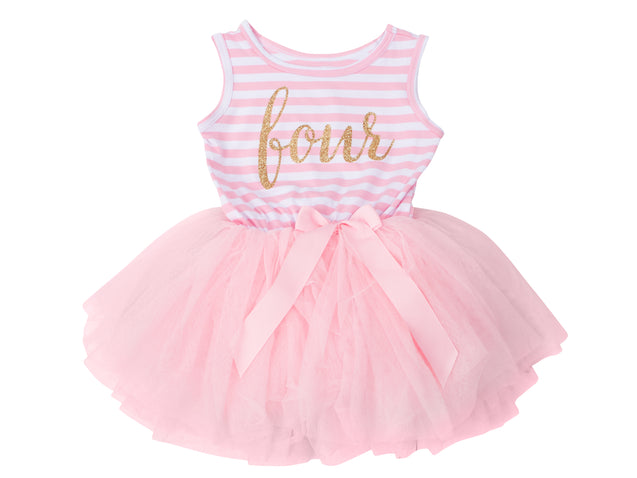 Pink Striped Gold Script Birthday Dress - (First Birthday Dress - First Birthday Outfit)