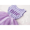 1st Birthday Dress Purple Script "ONE" Purple Striped Sleeveless - Grace and Lucille