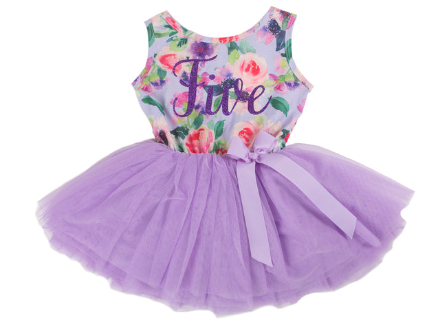 Lavender Floral Sleeveless Tutu Dress - (2nd Birthday Dress - 2nd Birthday Outfit)