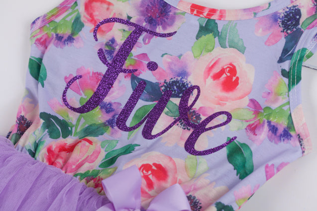 Lavender Floral Sleeveless Tutu Dress - (2nd Birthday Dress - 2nd Birthday Outfit)