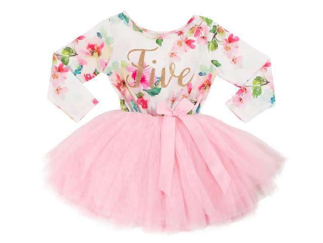 Pink Floral Gold Script Birthday Dress (1st Birthday Dress - 1st Birthday Outfit)