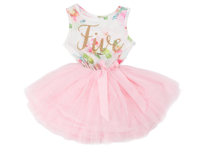 Pink Floral Gold Script Birthday Dress (1st Birthday Dress - 1st Birthday Outfit)