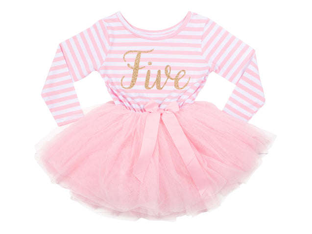 Pink Striped Gold Script Birthday Dress - (First Birthday Dress - First Birthday Outfit)