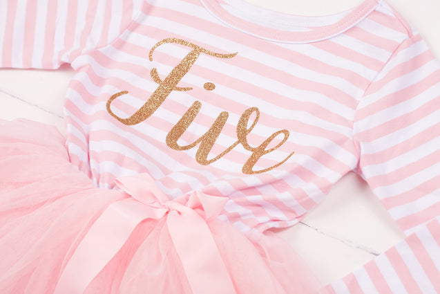 Pink Striped Gold Script Birthday Dress - (First Birthday Dress - First Birthday Outfit)