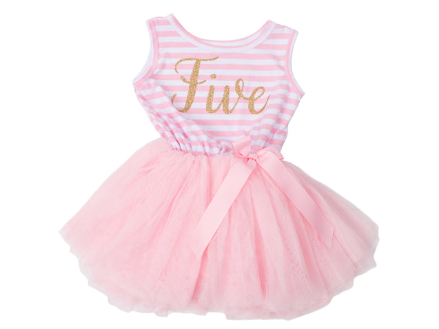 Pink Striped Gold Script Birthday Dress - (First Birthday Dress - First Birthday Outfit)