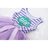 1st Birthday Mermaid Dress Aqua Shell "ONE" on Purple Striped Sleeveless - Grace and Lucille