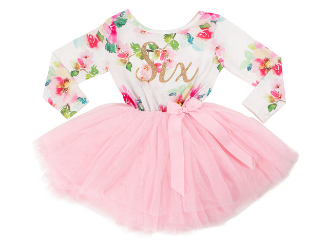 Pink Floral Gold Script Birthday Dress (3rd Birthday Dress - 3rd Birthday Outfit)