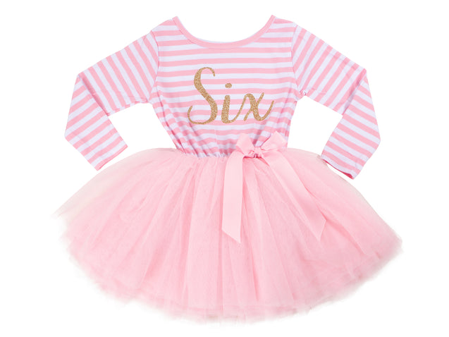 Pink Striped Gold Script Birthday Dress - (First Birthday Dress - First Birthday Outfit)