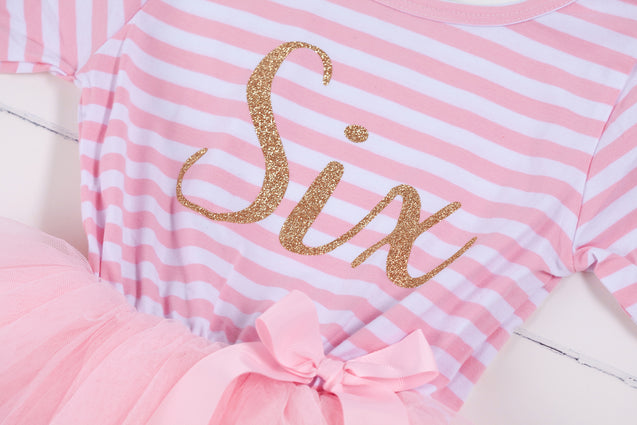 Pink Striped Gold Script Birthday Dress - (First Birthday Dress - First Birthday Outfit)