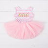 Pink Striped Gold Script Birthday Dress - (Second Birthday Dress - Second Birthday Outfit)