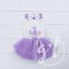 1st Birthday Outfit ONE & HER NAME Purple Polka Dot Sleeveless Tutu Dress & Opalescent Bow Headband - Grace and Lucille