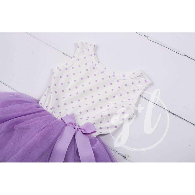 Party Outfit Purple Polka Dot Sleeveless Tutu Dress & Opalescent Bow Headband - Grace and Lucille