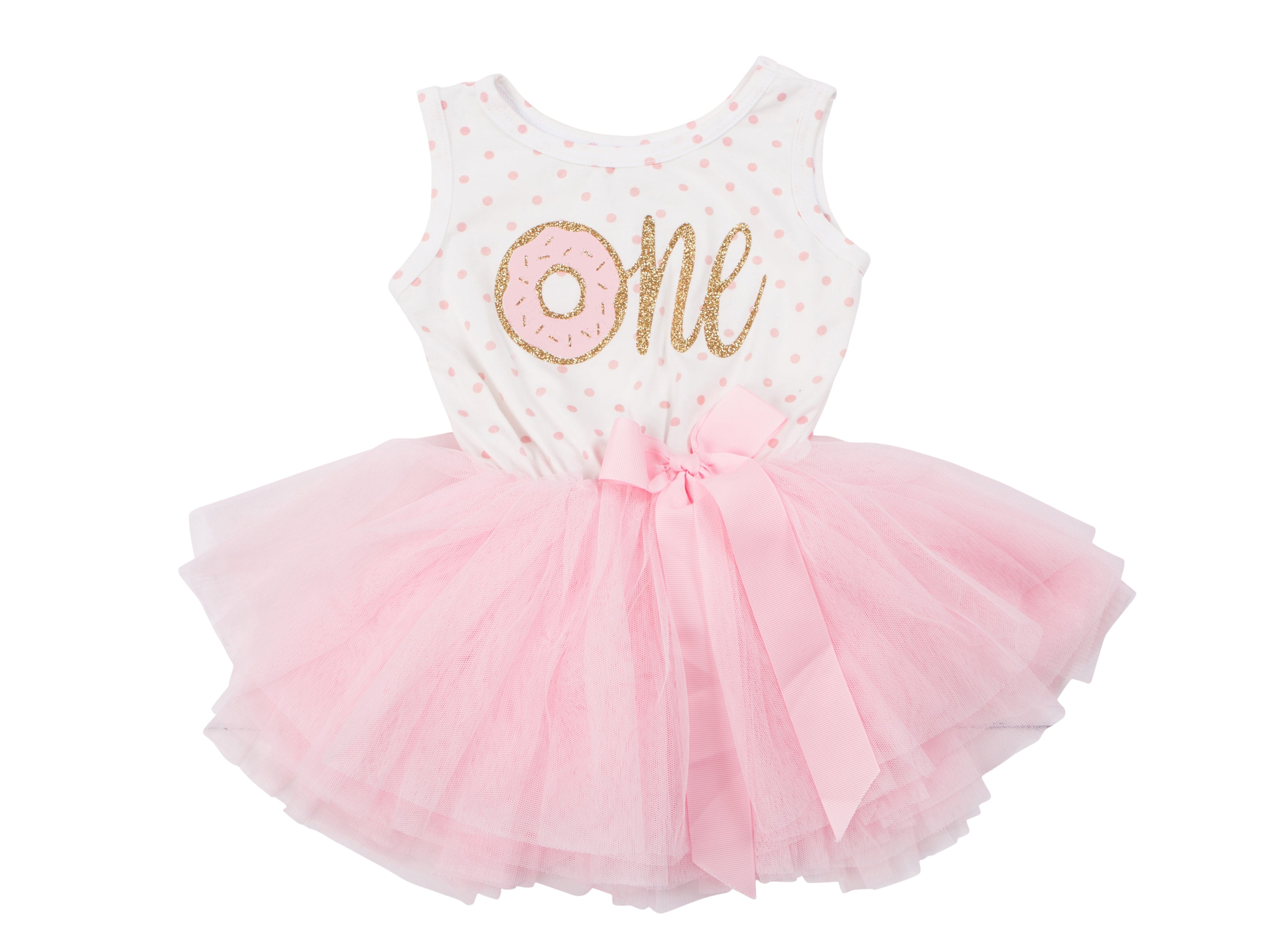Pink Polka Dot Donut Birthday Dress First Birthday Dress First Bi Grace and Lucille