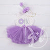 1st Birthday Outfit Donut "One" Purple Polka Dot Sleeveless Tutu Dress & Purple Princess Party Hat - Grace and Lucille