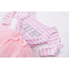 1st Birthday Dress Silver Script "ONE" Pink Striped Long Sleeved - Grace and Lucille