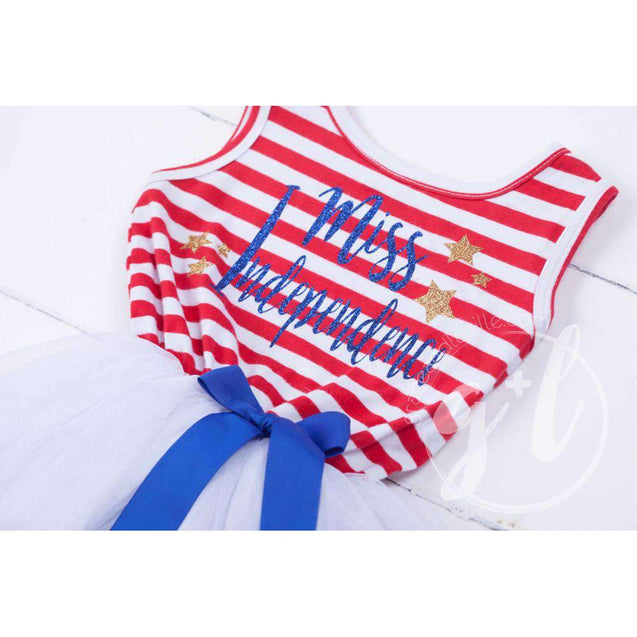 4th of July "MISS INDEPENDENCE" Red Striped Sleeveless Dress - Grace and Lucille