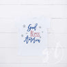 "God Bless America" 4th of July Tee Shirt Outfit & Red Sequin Bow on Black Two-in-One Headband/Belt - Grace and Lucille