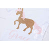 Prancing Unicorn Personalized Tee Shirt, Polka Dot Leggings & Gold Bow Headband Outfit - Grace and Lucille