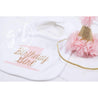 First Birthday Bib & Princess Party Hat Set, Sparkly Gold and Pink - Grace and Lucille