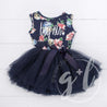 Big Sis Navy Floral Sleeveless Tutu Dress, white lettering - Grace and Lucille