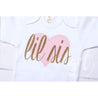 Lil Sis White Onesie Bodysuit with Pink/Gold Heart - Grace and Lucille