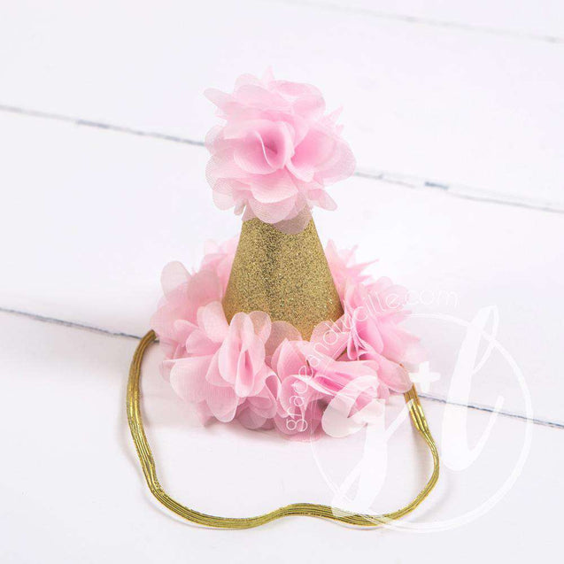 2nd Birthday Dress Heart of Gold "TWO" Cranberry Floral Long Sleeve Dress Combo with Pink Party Hat - Grace and Lucille