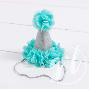 Princess Party Hat, Sparkly Silver and Aqua - Grace and Lucille