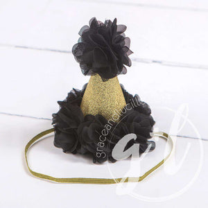 Princess Party Hat, Sparkly Gold and Black - Grace and Lucille