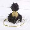3rd Birthday Dress Gold "THREE" Script Black Floral Long Sleeve Dress Combo with Gold Party Hat - Grace and Lucille