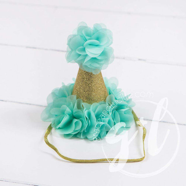 Princess Party Hat, Sparkly Gold and Mint - Grace and Lucille