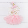 1st Birthday Outfit "Her Name" & 1" Pink Polka Dot Sleeveless Dress & Pink Party Hat